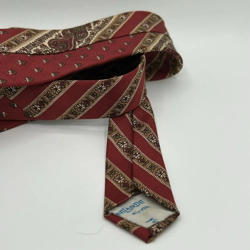 VIntage Yves St Laurent 100% Silk  Red Patterned Men's Tie